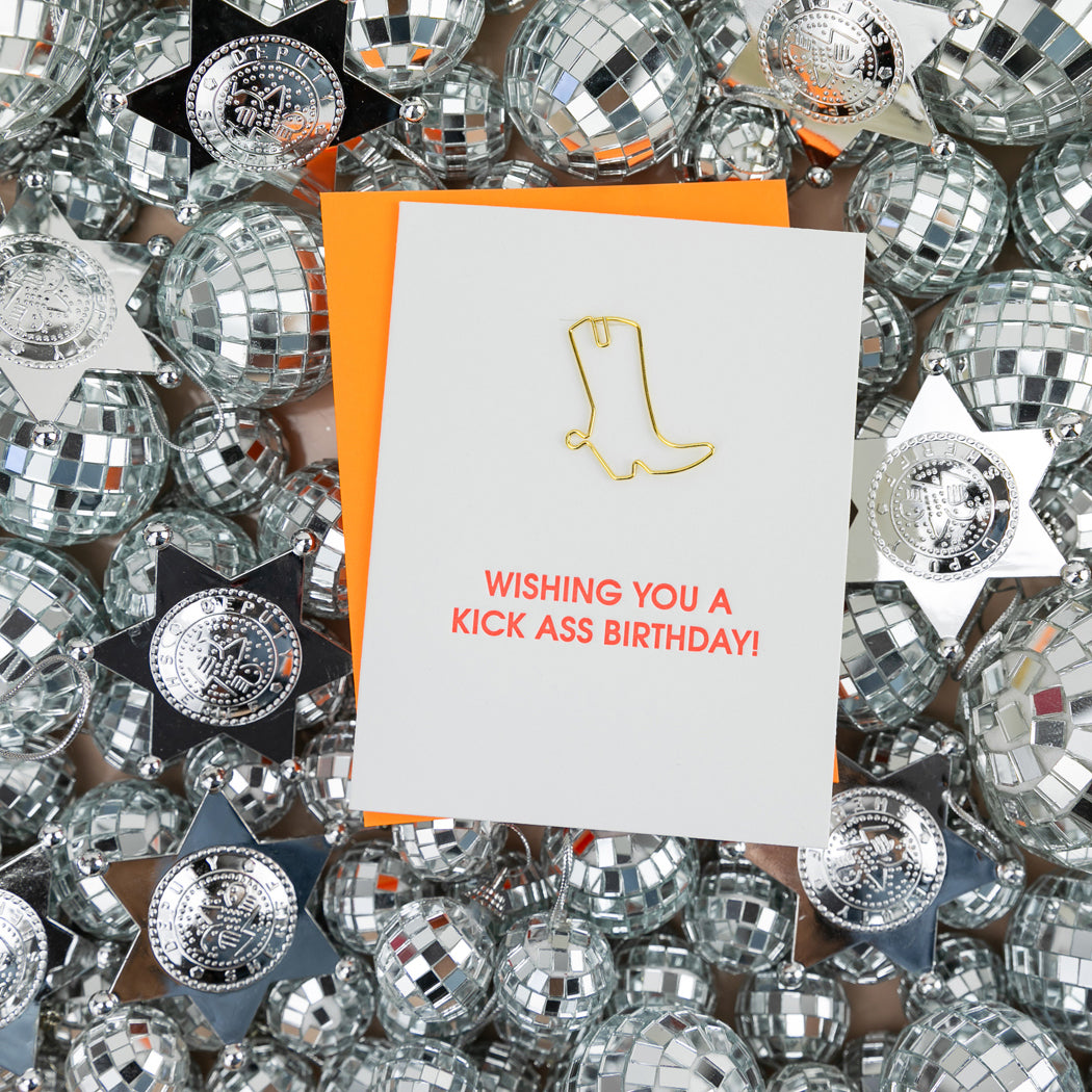 Wishing You A Kick Ass Birthday - Paper Clip Letterpress Card