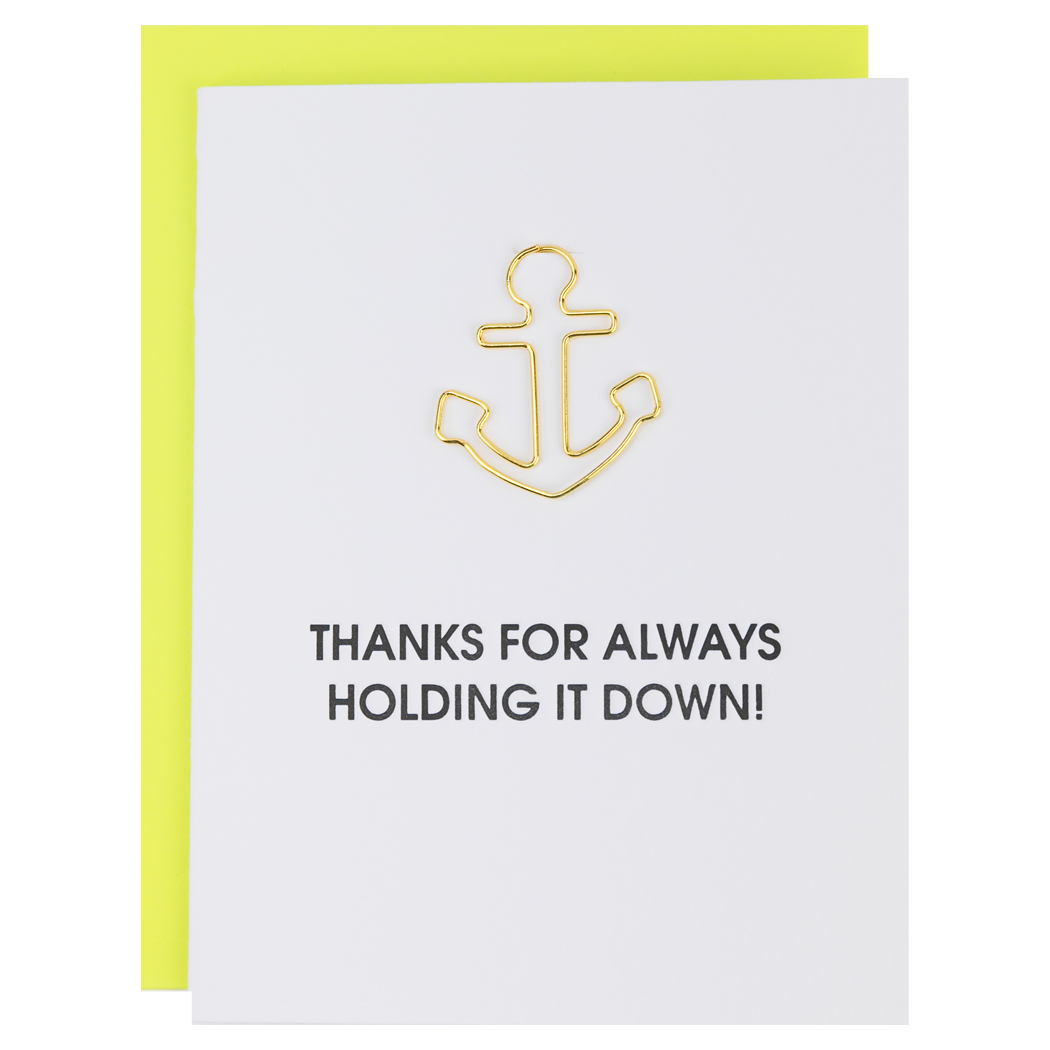 Thanks For Always Holding It Down - Paper Clip Letterpress Card