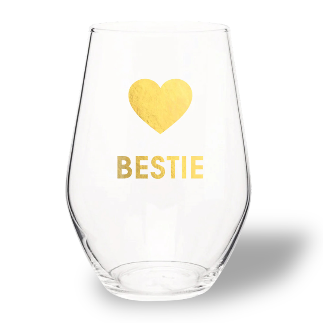 Bestie - Gold Foil Stemless Wine Glass