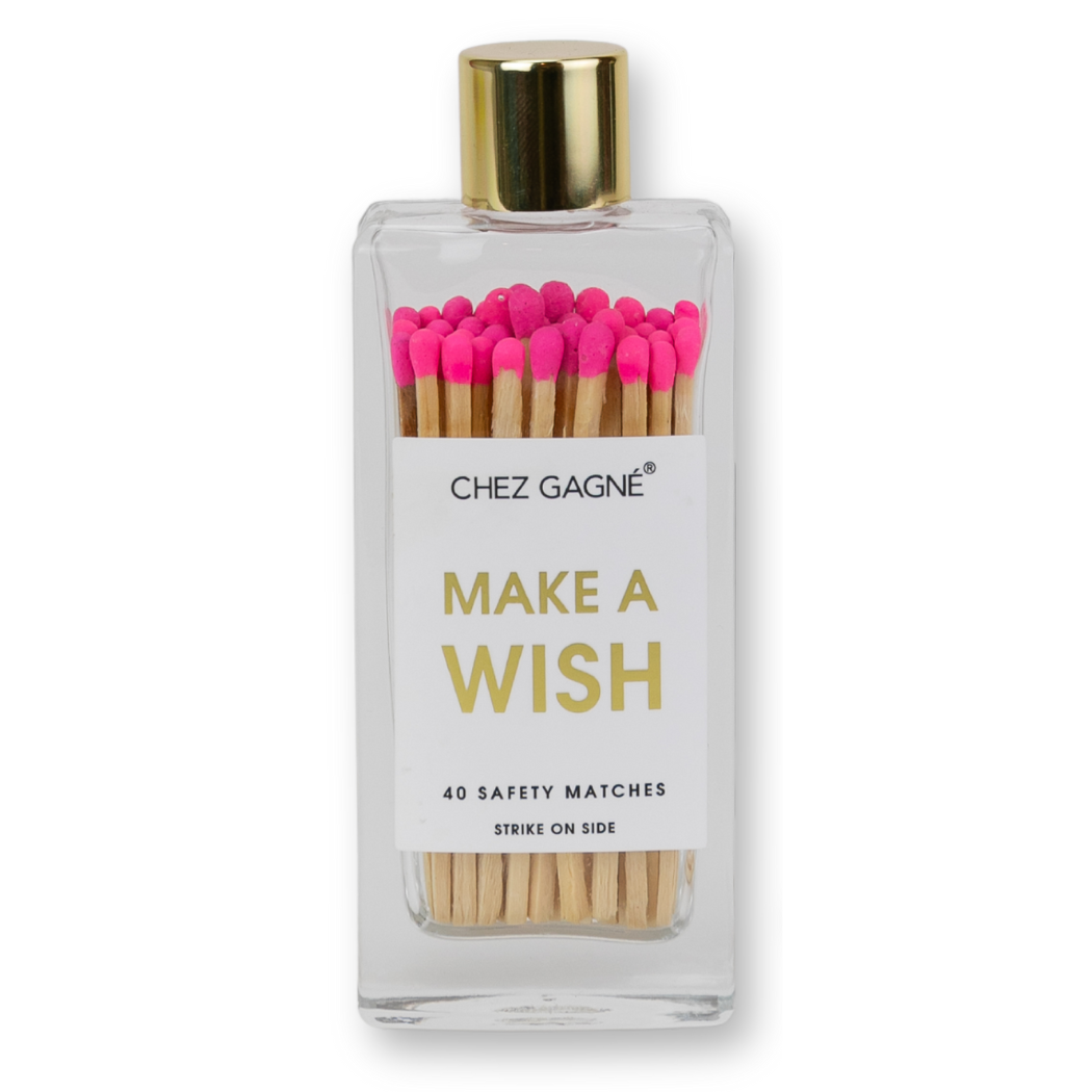 Chez Gagné - Make A Wish - Glass Bottle Safety Matches (Hot Pink)