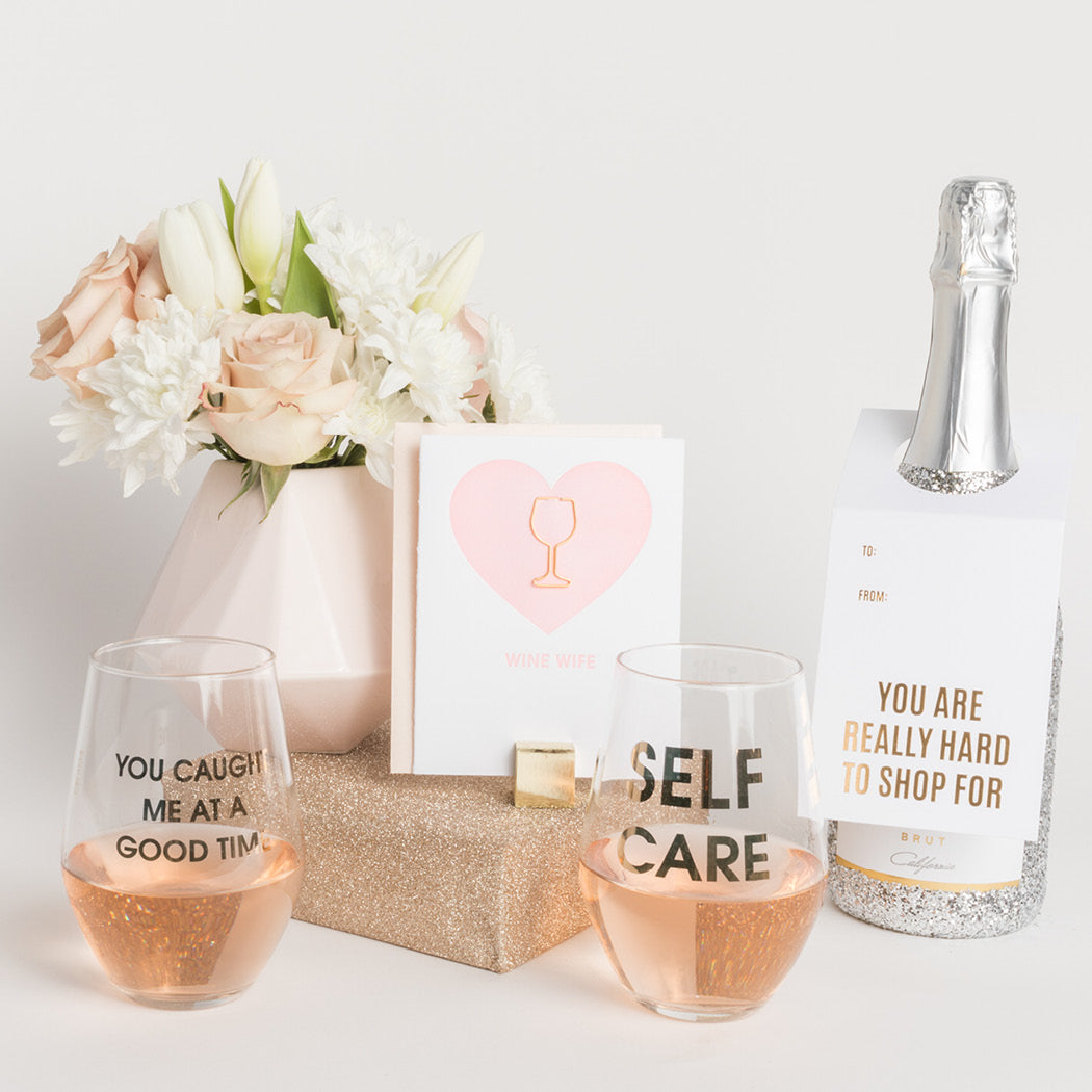 Self Care - Gold Foil Stemless Wine Glass