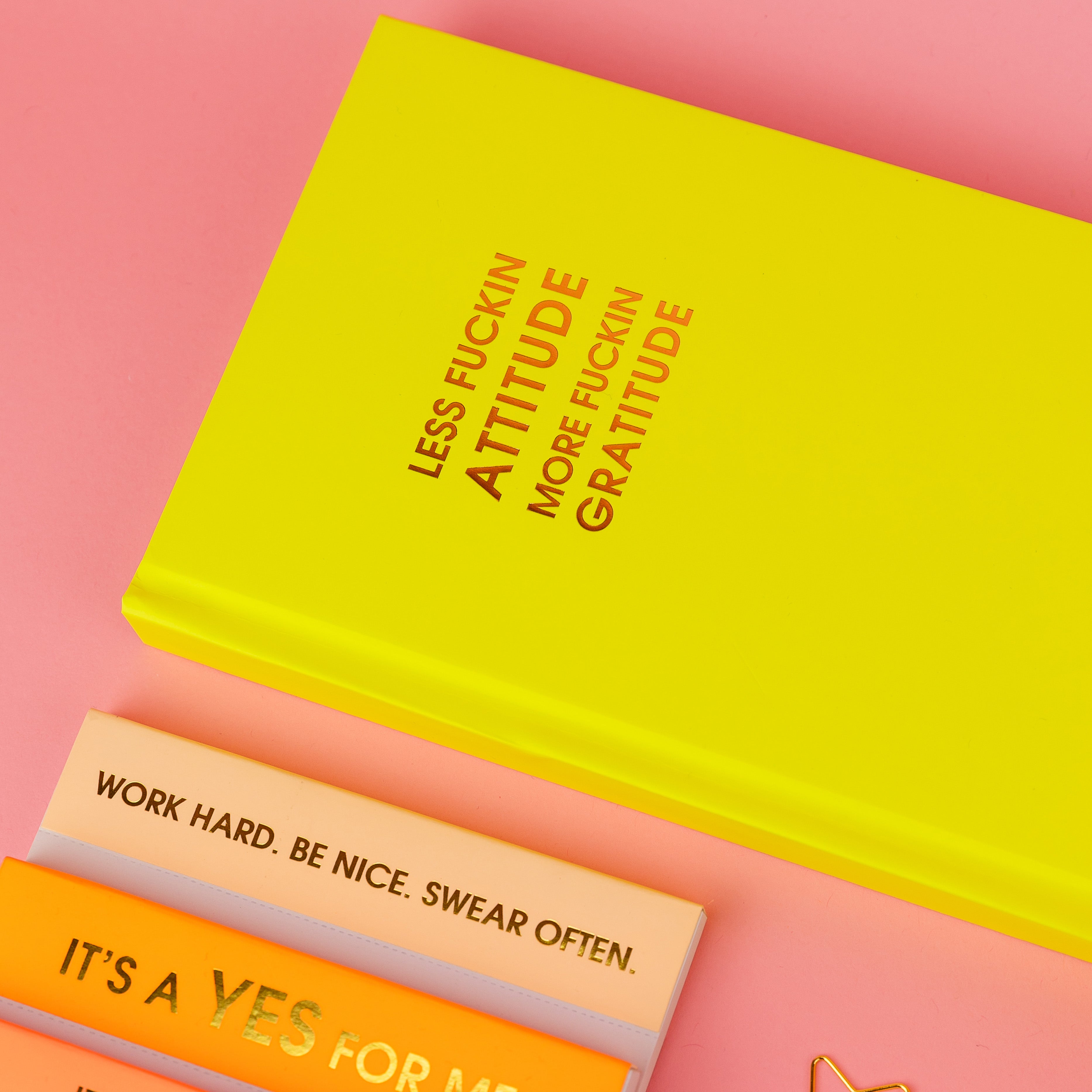 Less Fuckin Attitude More Fuckin Attitude - Neon Lemon-Lime Hardcover Journal