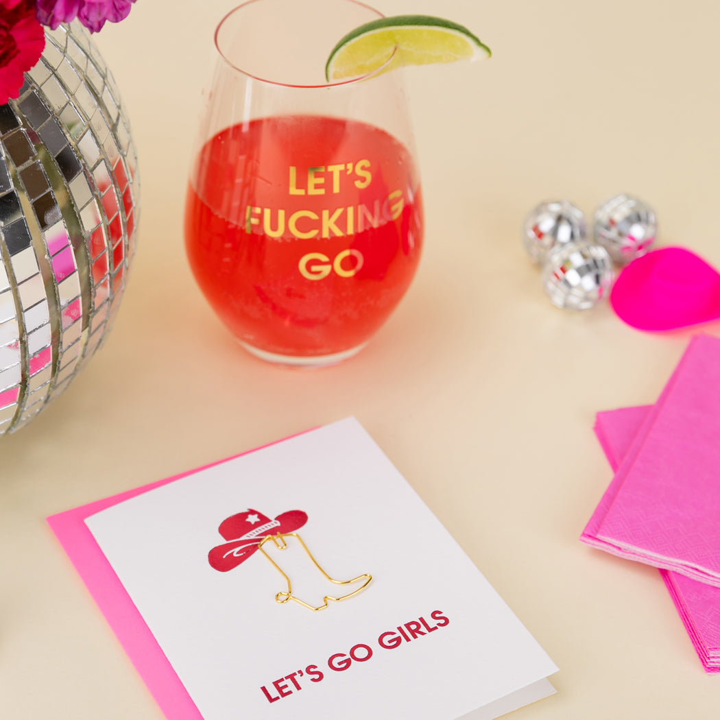 Let's Go Girls  - Paper Clip Letterpress Card