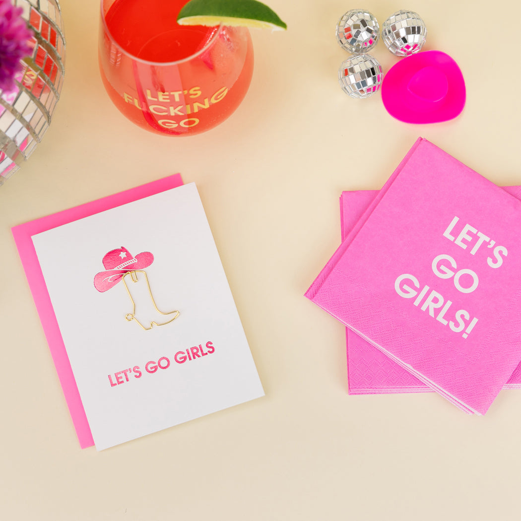 Let's Go Girls  - Paper Clip Letterpress Card