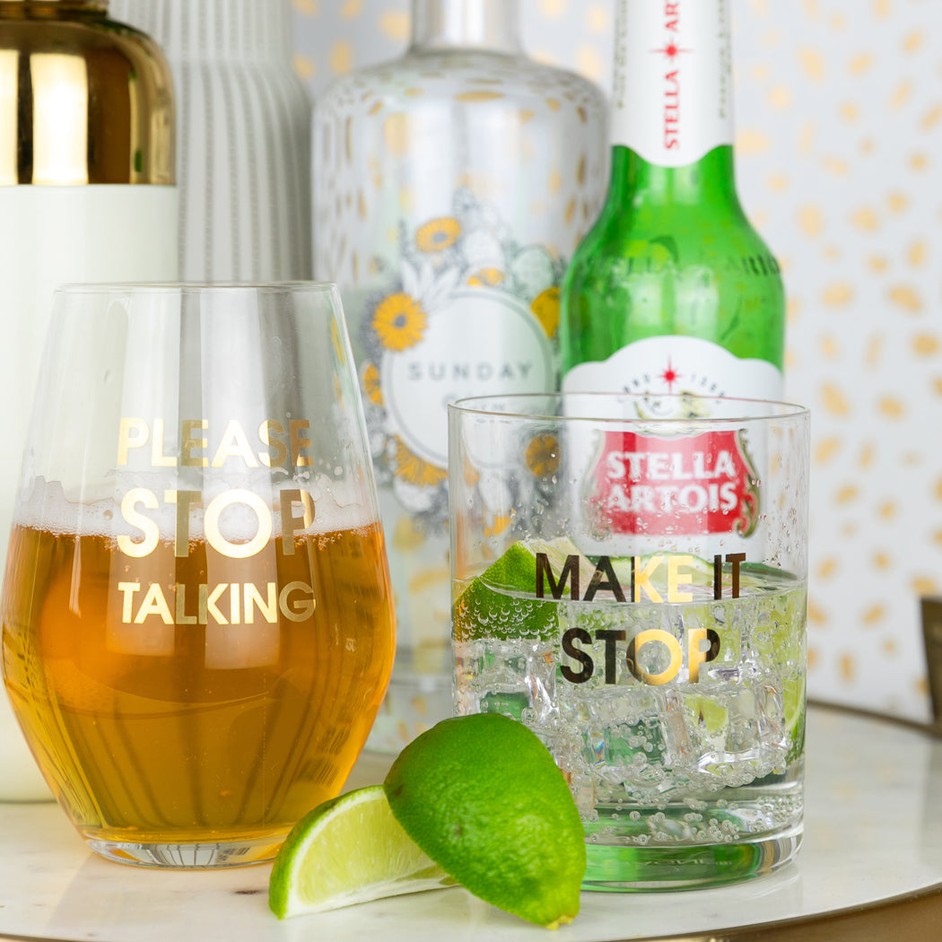 Please Stop Talking- Gold Foil Stemless Wine Glass