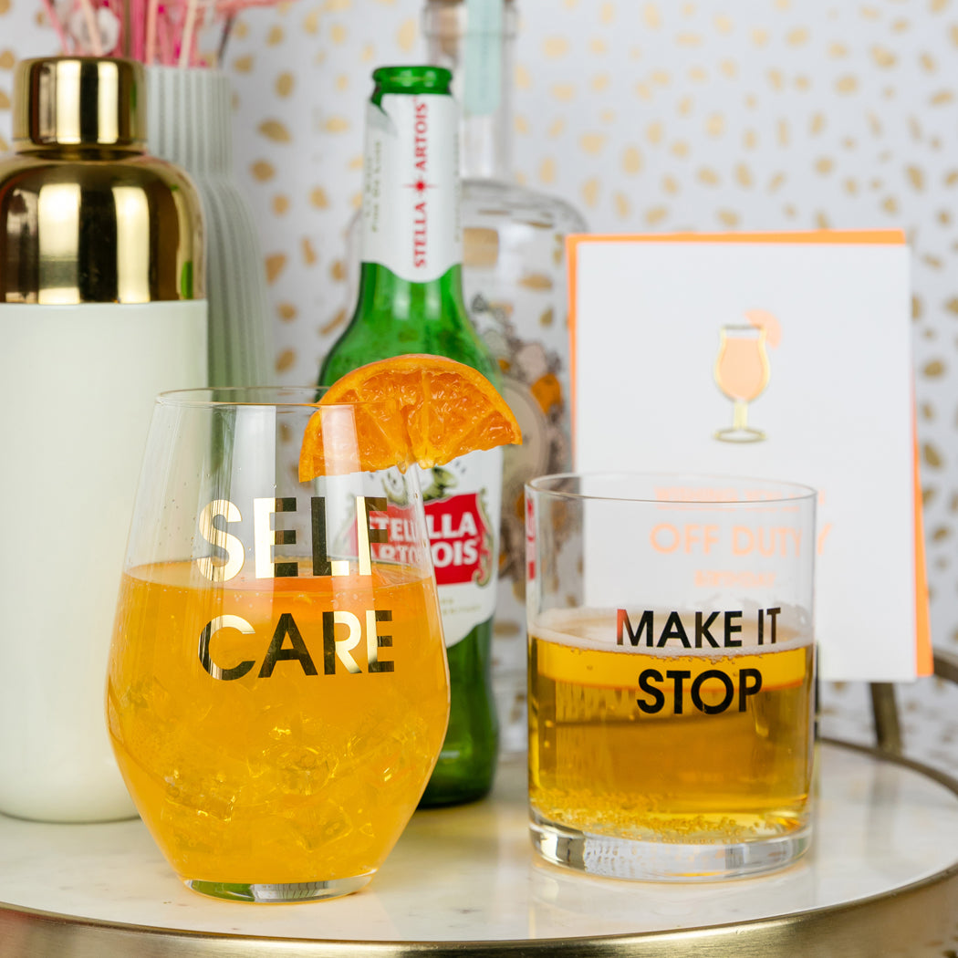 Self Care - Gold Foil Stemless Wine Glass